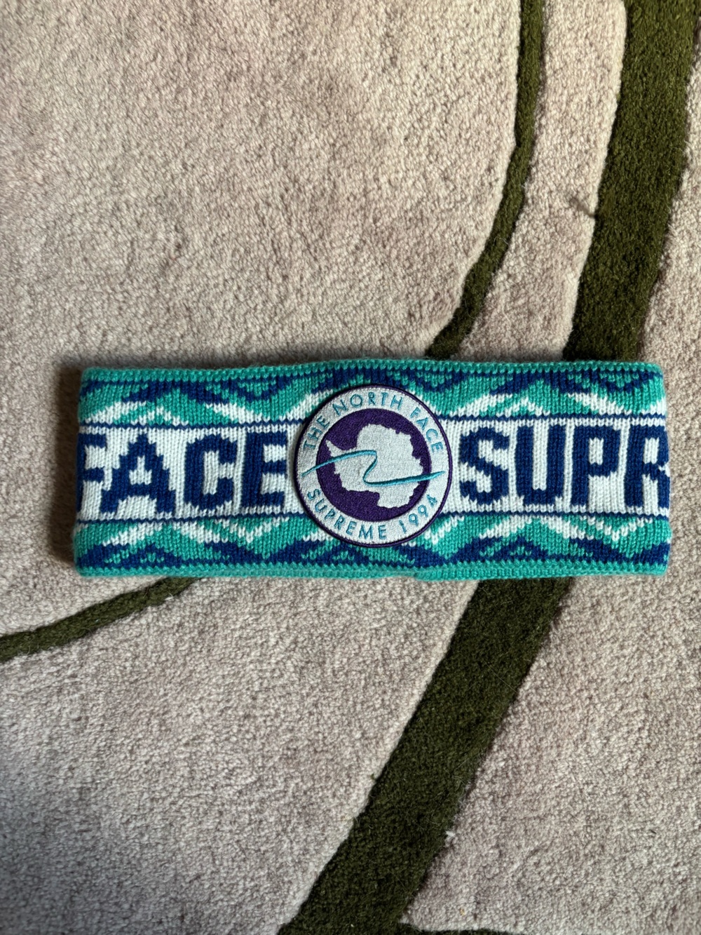 Supreme North Fave Teal & Blue Knit Logo  Ski Headband